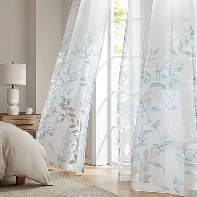 Madison Park Cecily Burnout Printed Curtain Panel in Aqua  50 x95