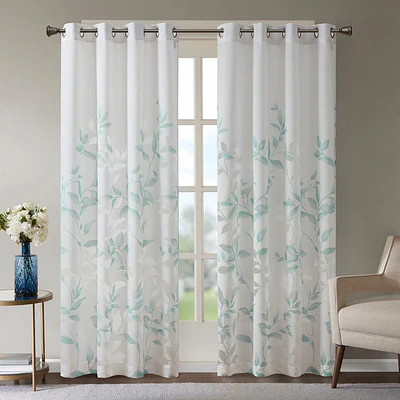Madison Park Cecily Burnout Printed Curtain Panel in Aqua  50 x95