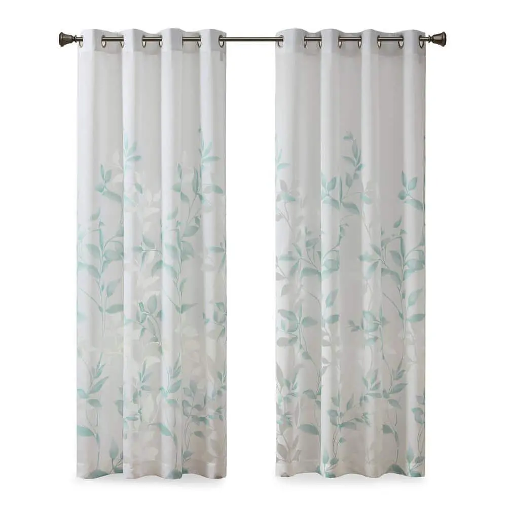 Madison Park Cecily Burnout Printed Curtain Panel in Aqua  50 x95
