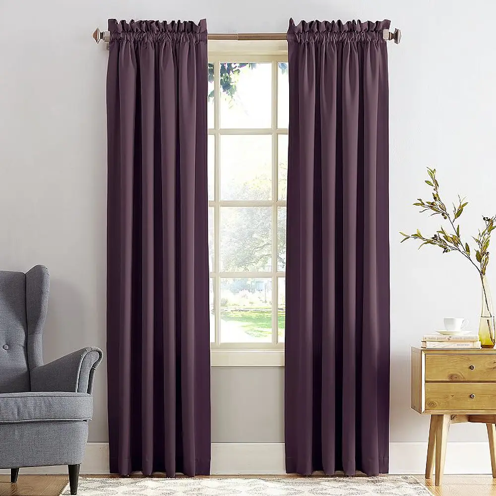 Sun Zero Kylee Energy Efficient Room Darkening Rod Pocket Curtain Panel  54  X 95   Plum