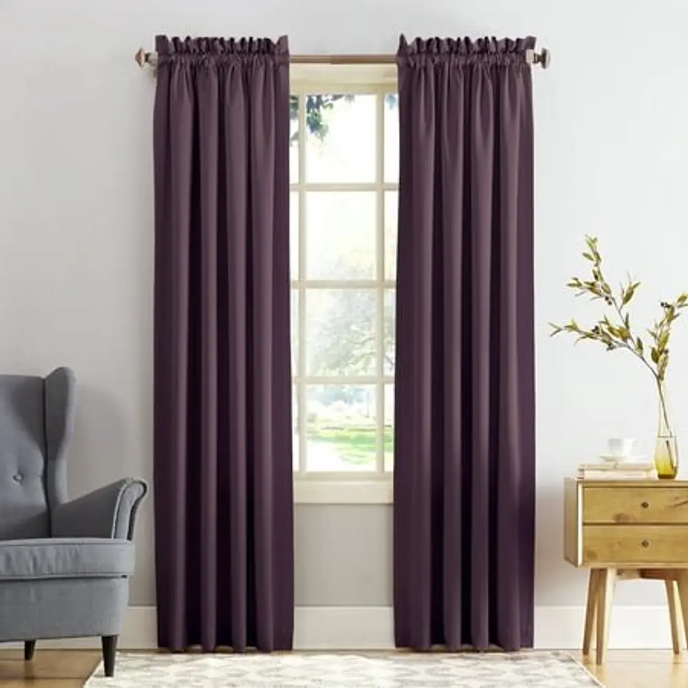 Sun Zero Kylee Energy Efficient Room Darkening Rod Pocket Curtain Panel  54  X 95   Plum