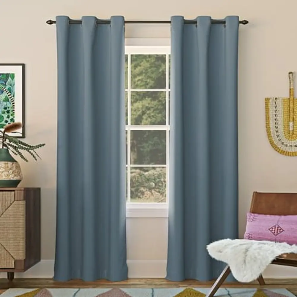 Sun Zero Nolan 1-Piece Energy Saving Blackout Grommet Curtain Panel  40 X95   Denim Blue