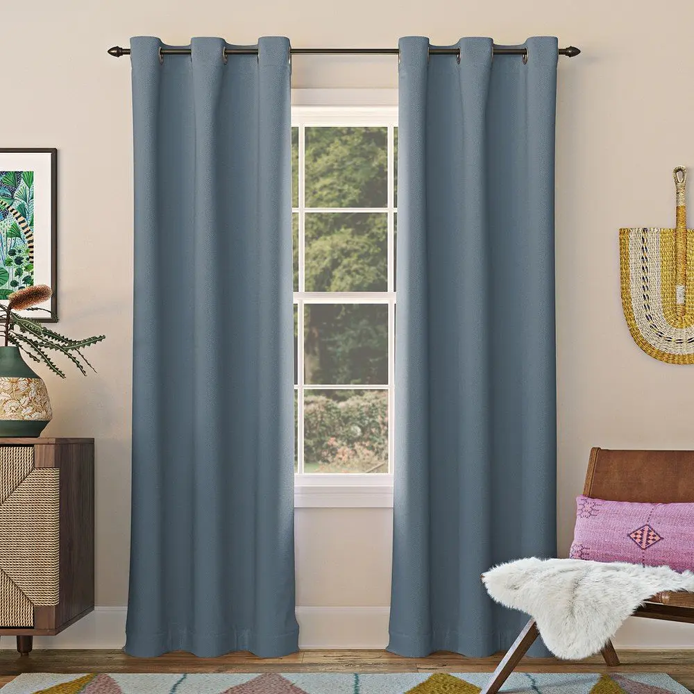Sun Zero Nolan 1-Piece Energy Saving Blackout Grommet Curtain Panel  40 X95   Denim Blue
