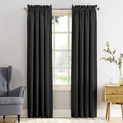 Sun Zero Kylee Energy Efficient Room Darkening Rod Pocket Curtain Panel  54  X 95   Black