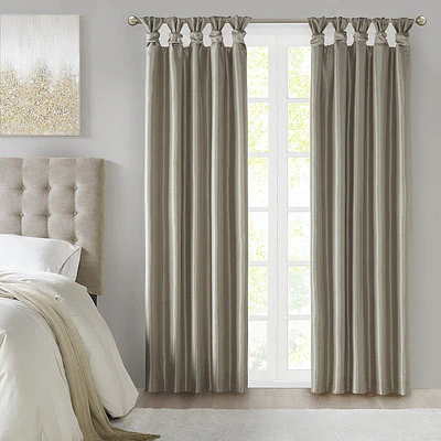 95"x50" Lillian Twist Tab Total Blackout Window Curtain Panel Pewter: Madison Park, Faux Silk, Machine Washable