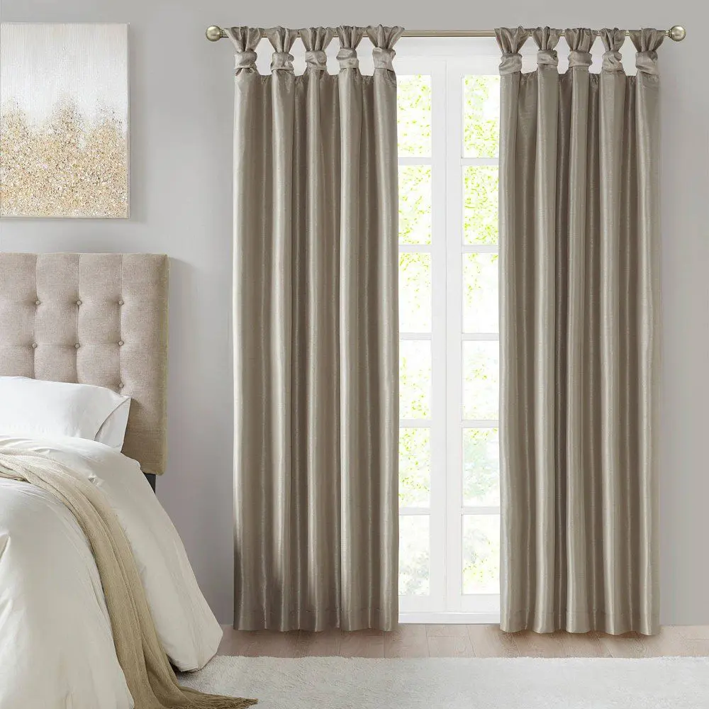 95"x50" Lillian Twist Tab Total Blackout Window Curtain Panel Pewter: Madison Park, Faux Silk, Machine Washable