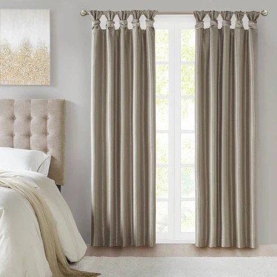 95"x50" Lillian Twist Tab Total Blackout Window Curtain Panel Pewter: Madison Park, Faux Silk, Machine Washable