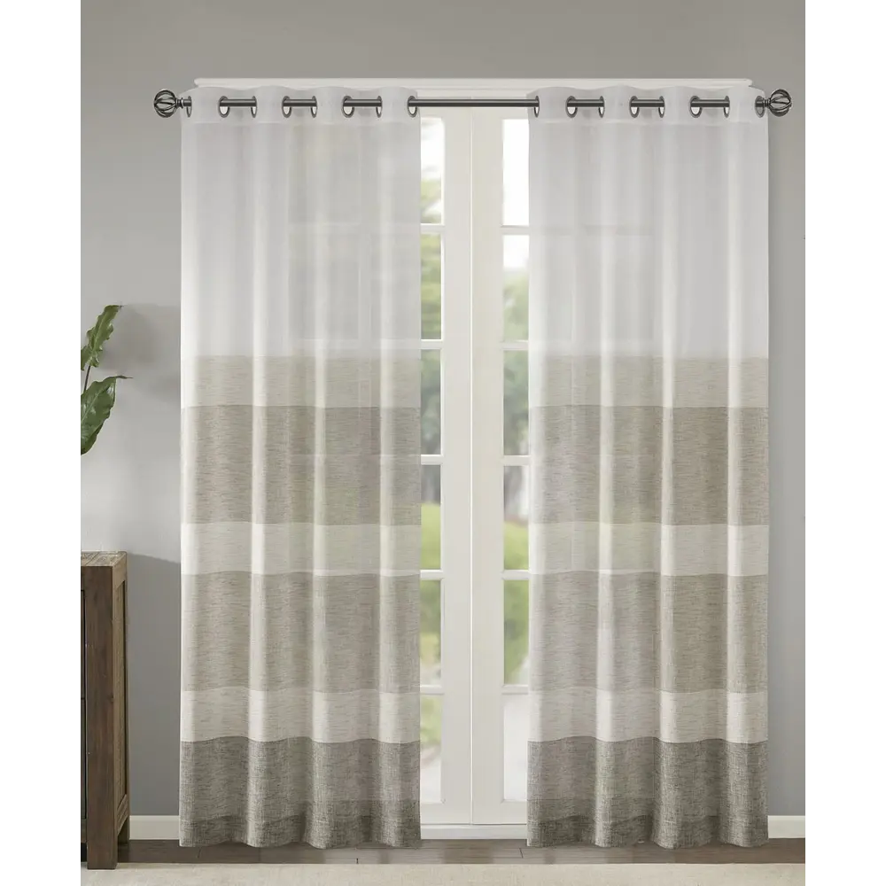 Madison Park Hayden Striped Linen-Like Sheer Window Panel, 50" x 95"