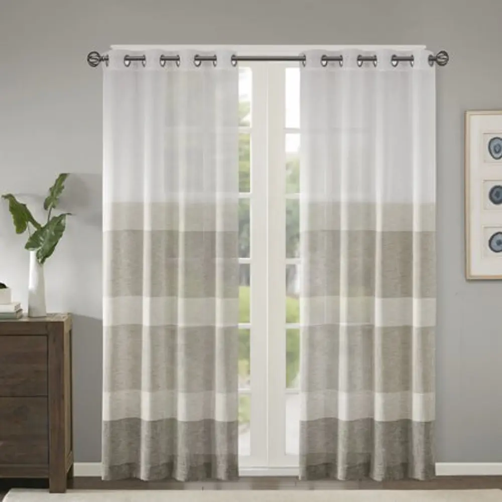 Madison Park Hayden Striped Linen-Like Sheer Window Panel, 50" x 95"