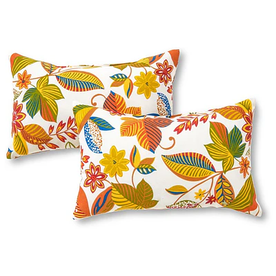 Kensington Garden 2pc 19"x12" Floral Rectangular Outdoor Lumbar Pillows Esprit: Weather-Resistant, Reversible Patio Accents