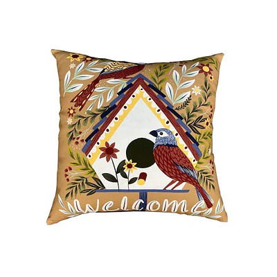 Hampton Bay Birdhouse Square Outdoor Throw Pillow, Print