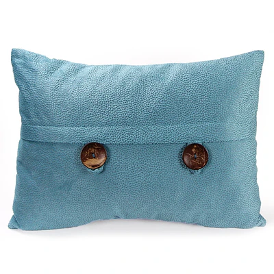 Jordan Manufacturing 20  x 14  Turquoise Solid Rectangular Reversible Decorative Lumbar Throw Pillow with Front Buttons