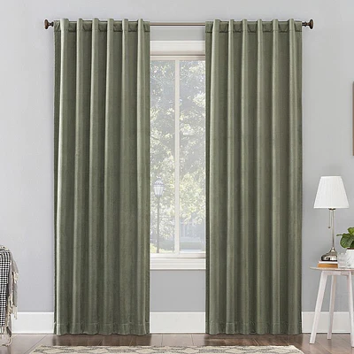 50"x84" Sun Zero 100% Blackout Amherst Velvet Noise Reducing Thermal Curtain Panel Moss Green: Modern Green Curtain