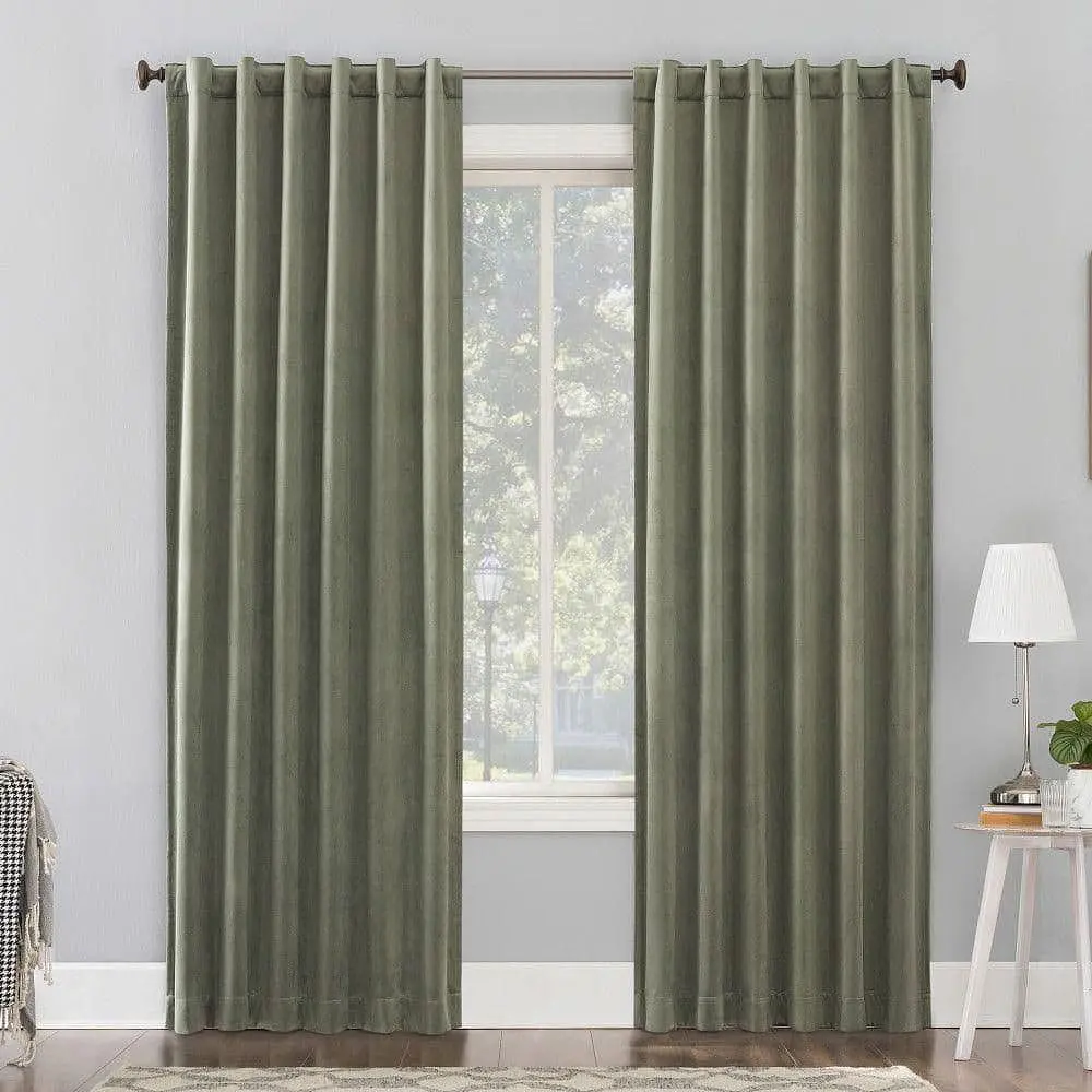 50"x84" Sun Zero 100% Blackout Amherst Velvet Noise Reducing Thermal Curtain Panel Moss Green: Modern Green Curtain