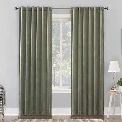 50"x84" Sun Zero 100% Blackout Amherst Velvet Noise Reducing Thermal Curtain Panel Moss Green: Modern Green Curtain