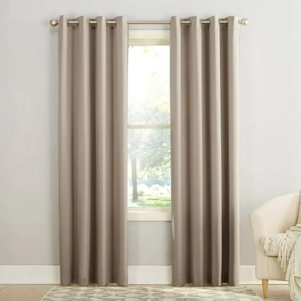 Sun Zero Madison 1-Piece Room Darkening Grommet Curtain Panel  54 X84   Stone