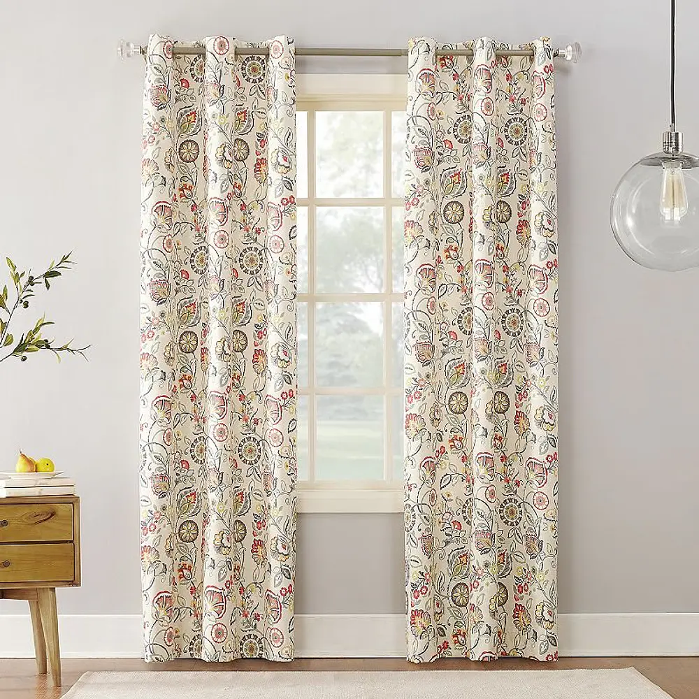Sun Zero Cooper Textured Thermal-Lined Room Darkening Energy-Efficient Grommet Curtain Panel  Linen Floral  40X84 (Single Panel)  40 X84   Linen