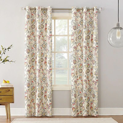 Sun Zero Cooper Textured Thermal-Lined Room Darkening Energy-Efficient Grommet Curtain Panel  Linen Floral  40X84 (Single Panel)  40 X84   Linen
