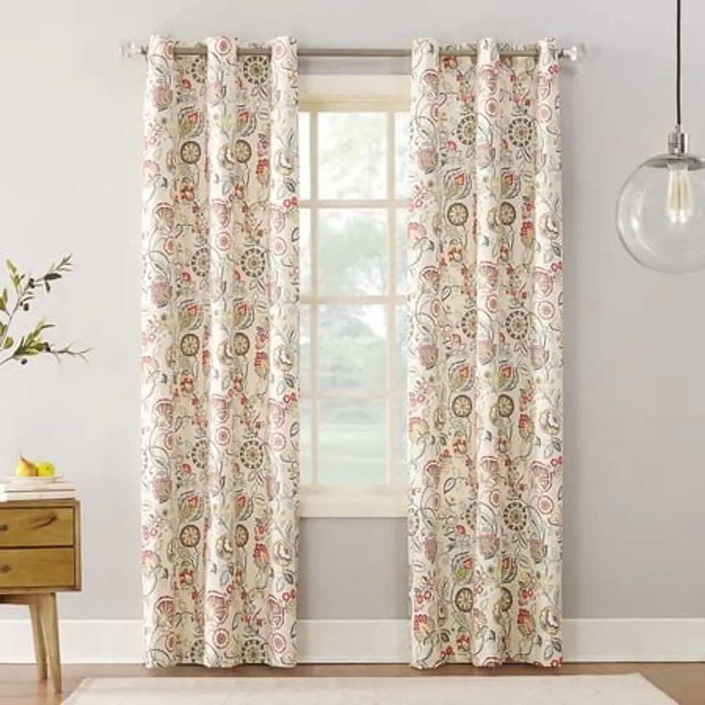 Sun Zero Cooper Textured Thermal-Lined Room Darkening Energy-Efficient Grommet Curtain Panel  Linen Floral  40X84 (Single Panel)  40 X84   Linen