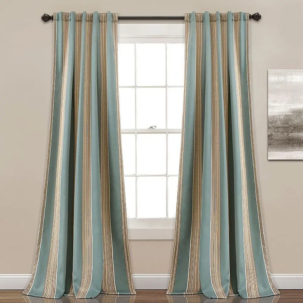 Lush Decor Julia Stripe Room Darkening 84  x 52  Stripe Blue 100% Polyester 3  Back Tab Rod Pocket 2-Pc Set Window Panel