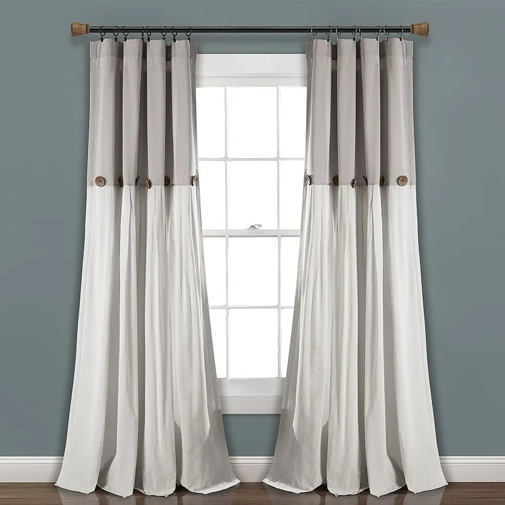 Lush Decor Linen Button Farmhouse Curtains  Gray Medallion Pattern  84 x 40 Inch  1 Panel