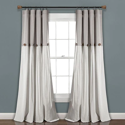 Lush Decor Linen Button Farmhouse Curtains  Gray Medallion Pattern  84 x 40 Inch  1 Panel