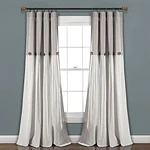 Lush Decor Linen Button Farmhouse Curtains  Gray Medallion Pattern  84 x 40 Inch  1 Panel