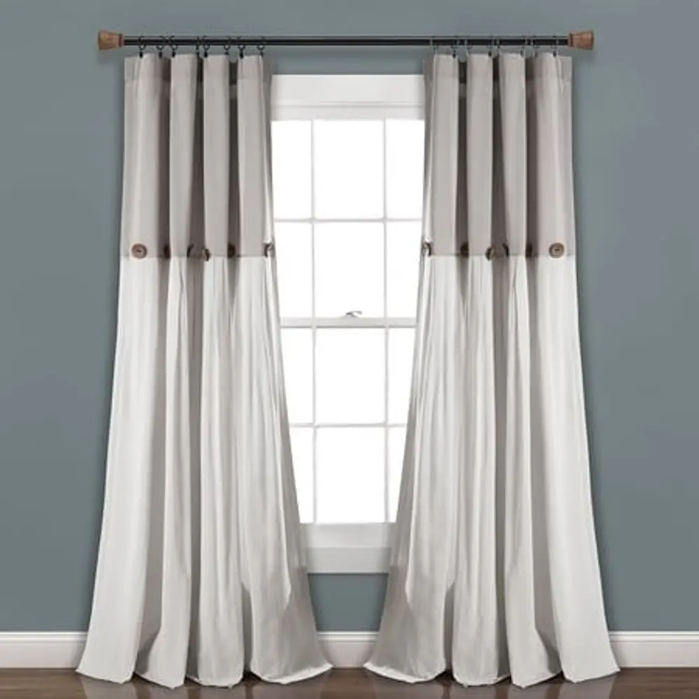 Lush Decor Linen Button Farmhouse Curtains  Gray Medallion Pattern  84 x 40 Inch  1 Panel