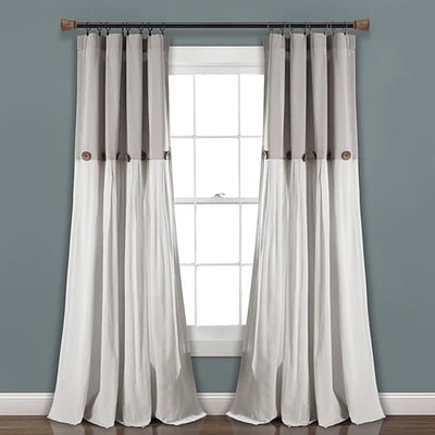 Lush Decor Linen Button Farmhouse Curtains  Gray Medallion Pattern  84 x 40 Inch  1 Panel