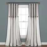 Lush Decor Linen Button Farmhouse Curtains  Gray Medallion Pattern  84 x 40 Inch  1 Panel