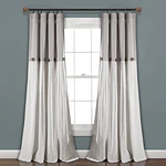 Lush Decor Linen Button Farmhouse Curtains  Gray Medallion Pattern  84 x 40 Inch  1 Panel