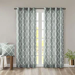 1pc 50"x84" Light Filtering Sereno Fretwork Print Curtain Panel Green - Madison Park: Geometric Grommet Top, Contemporary Style