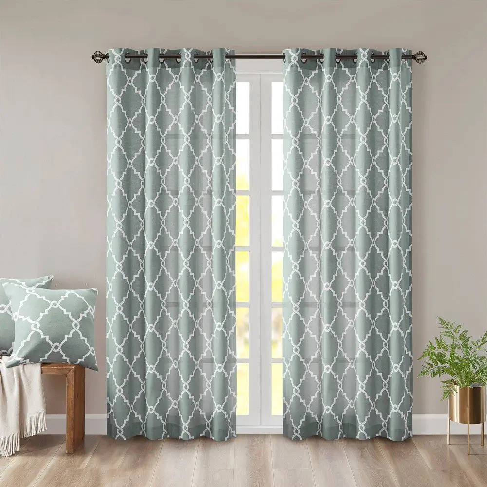 1pc 50"x84" Light Filtering Sereno Fretwork Print Curtain Panel Green - Madison Park: Geometric Grommet Top, Contemporary Style