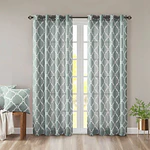 1pc 50"x84" Light Filtering Sereno Fretwork Print Curtain Panel Green - Madison Park: Geometric Grommet Top, Contemporary Style