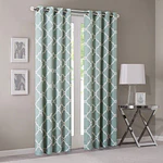 1pc 50"x84" Light Filtering Sereno Fretwork Print Curtain Panel Green - Madison Park: Geometric Grommet Top, Contemporary Style