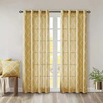 Madison Park Saratoga Fretwork Print Grommet Top Window Curtain Panel in Yellow/White  50 x84