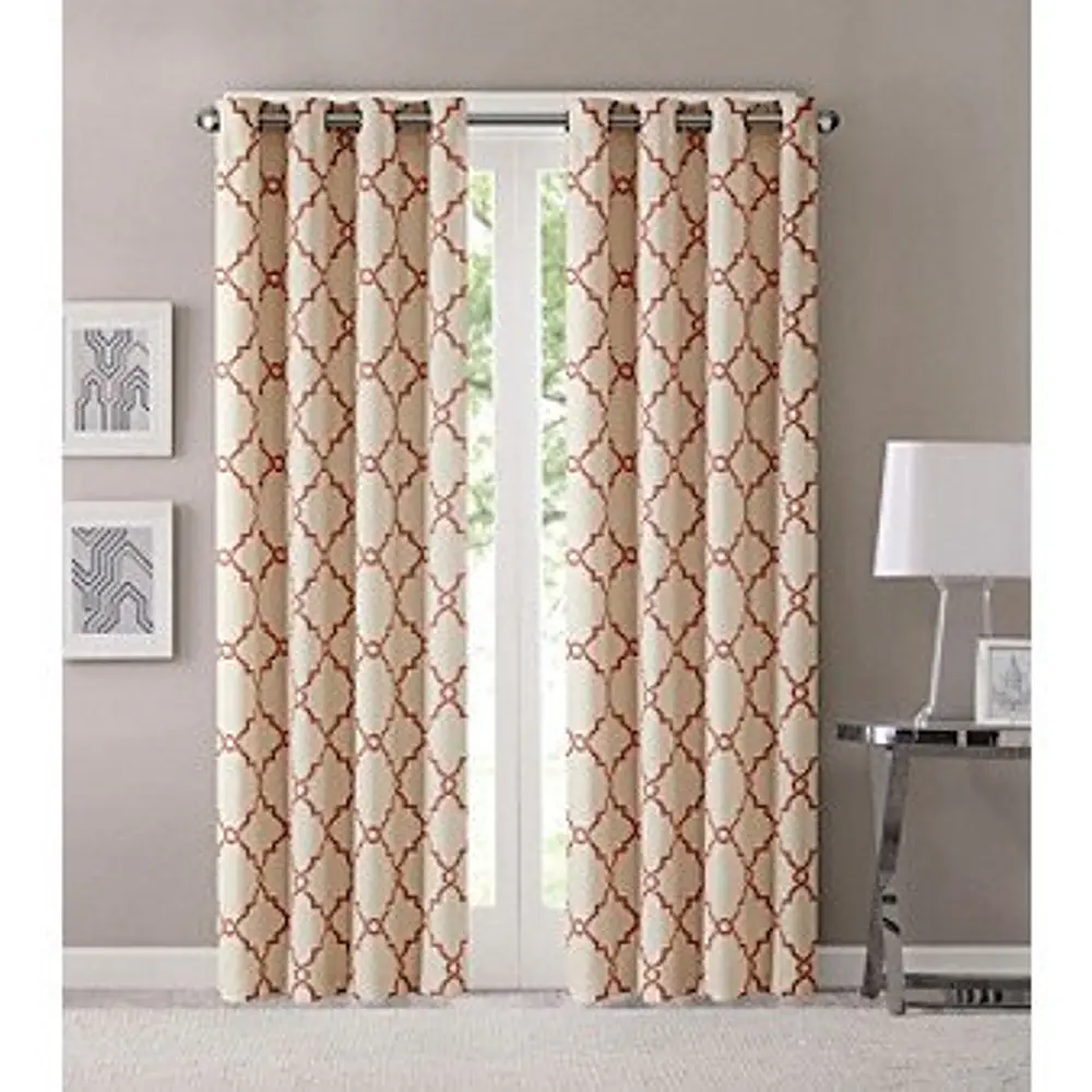 Madison Park Saratoga Fretwork Print Grommet Top Window Curtain Panel in Yellow/White  50 x84