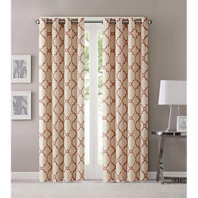 Madison Park Saratoga Fretwork Print Grommet Top Window Curtain Panel in Yellow/White  50 x84