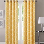 Madison Park Saratoga Fretwork Print Grommet Top Window Curtain Panel in Yellow/White  50 x84