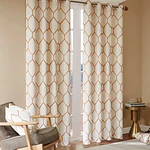 84"x50" Peyton Metallic Geo Embroidered Single Window Curtain Panel Orange: Madison Park, Linen Blend, Light Filtering Drapes