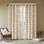 84"x50" Peyton Metallic Geo Embroidered Single Window Curtain Panel Orange: Madison Park, Linen Blend, Light Filtering Drapes