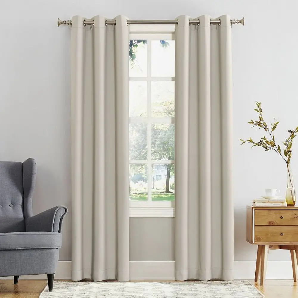 40"x84" Sun Zero Blackout Kenneth Energy Saving Grommet Curtain Panel Cream: Modern Noise Reducing Curtain Panel