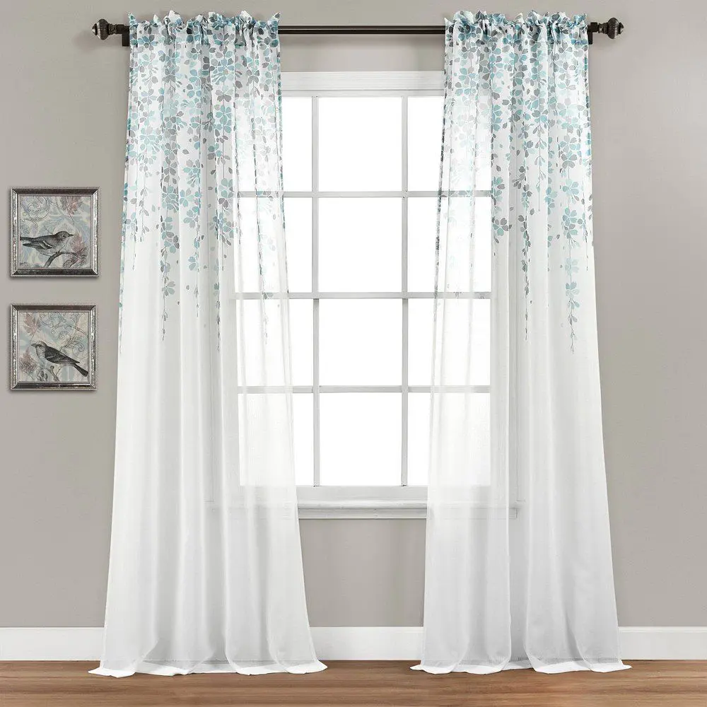2pk 38"x84" Sheer Weeping Flower Curtain Panels Blue/Gray - Lush Décor
