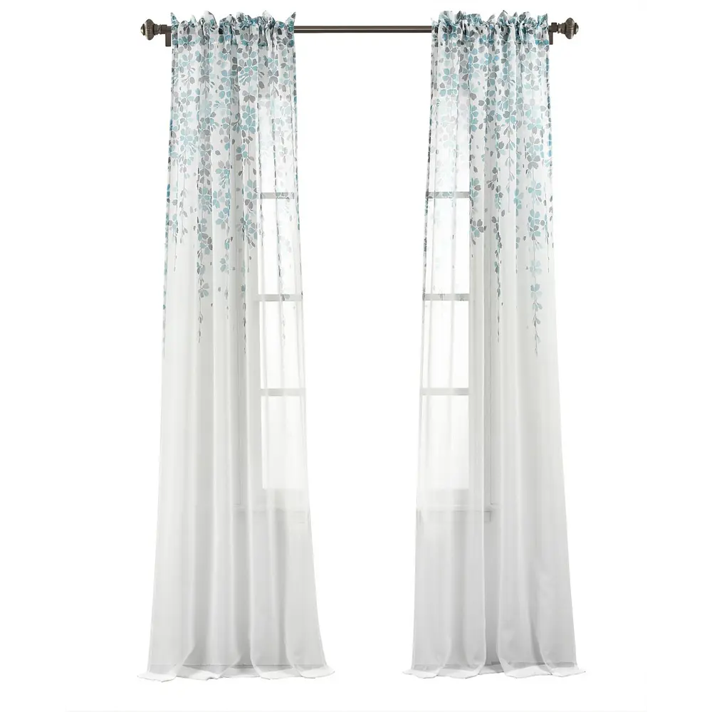 2pk 38"x84" Sheer Weeping Flower Curtain Panels Blue/Gray - Lush Décor