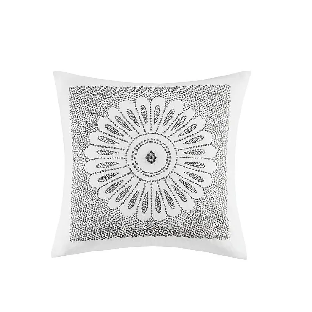 INKIVY Sofia Embroidered Decorative Pillow Grey 20x20
