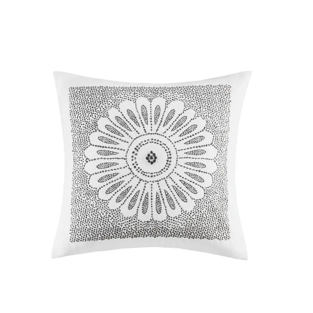 INKIVY Sofia Embroidered Decorative Pillow Grey 20x20