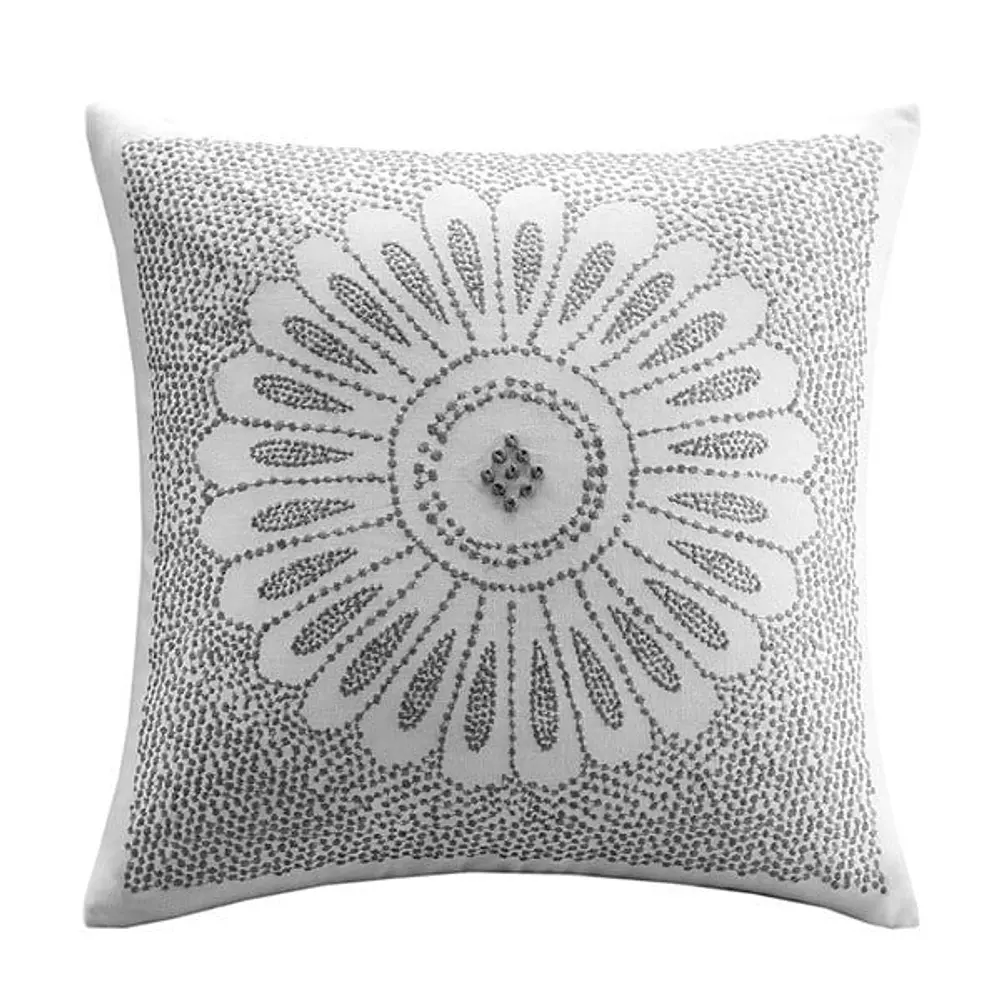 INKIVY Sofia Embroidered Decorative Pillow Grey 20x20