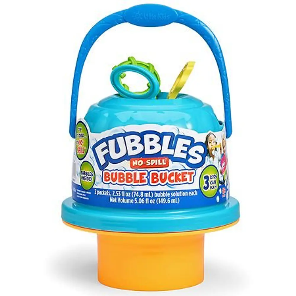 Fubbles No Spill Blue and Green Big Bubble Bucket with Bubble Solution