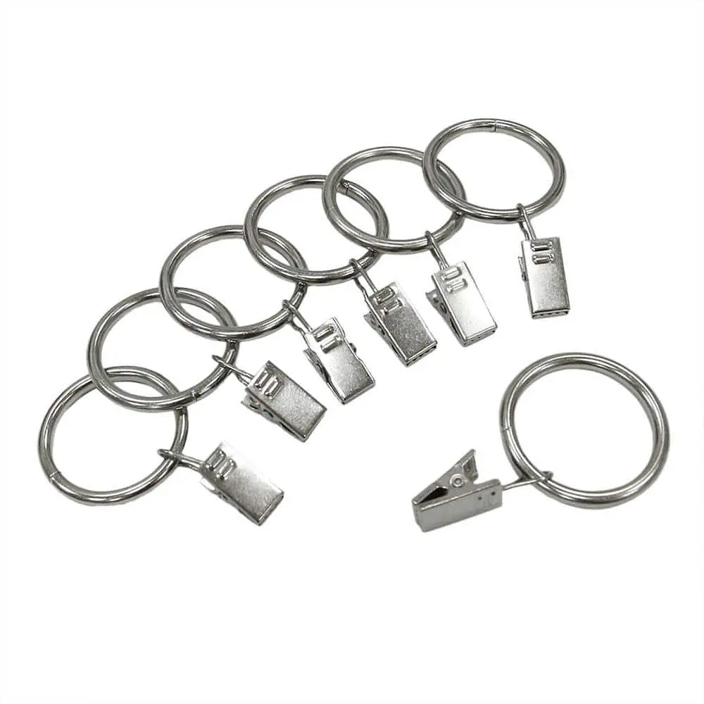 Brushed Nickel Steel Curtain Rings with Clips (Set of 7)