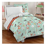Dream Factory Woodland Friends Mini Kids' Bed in a Bag - Mint (Twin): Kids Woodland Bedding Set, Twin Comforter, 5 Pieces